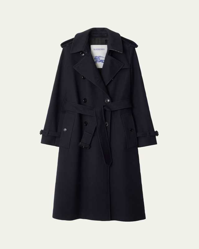 Kensington Belted Cashmere-Wool Double-Breasted Trench Coat